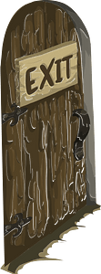 Brown wooden log castle exit door left