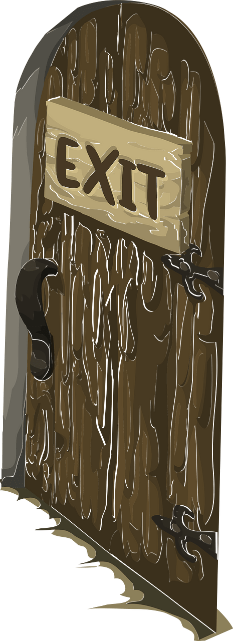 Brown wooden log castle exit door right