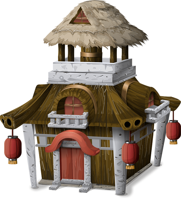 Wooden brown red oriental house