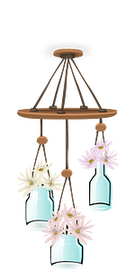 Hanging jars of flowers ceiling decor