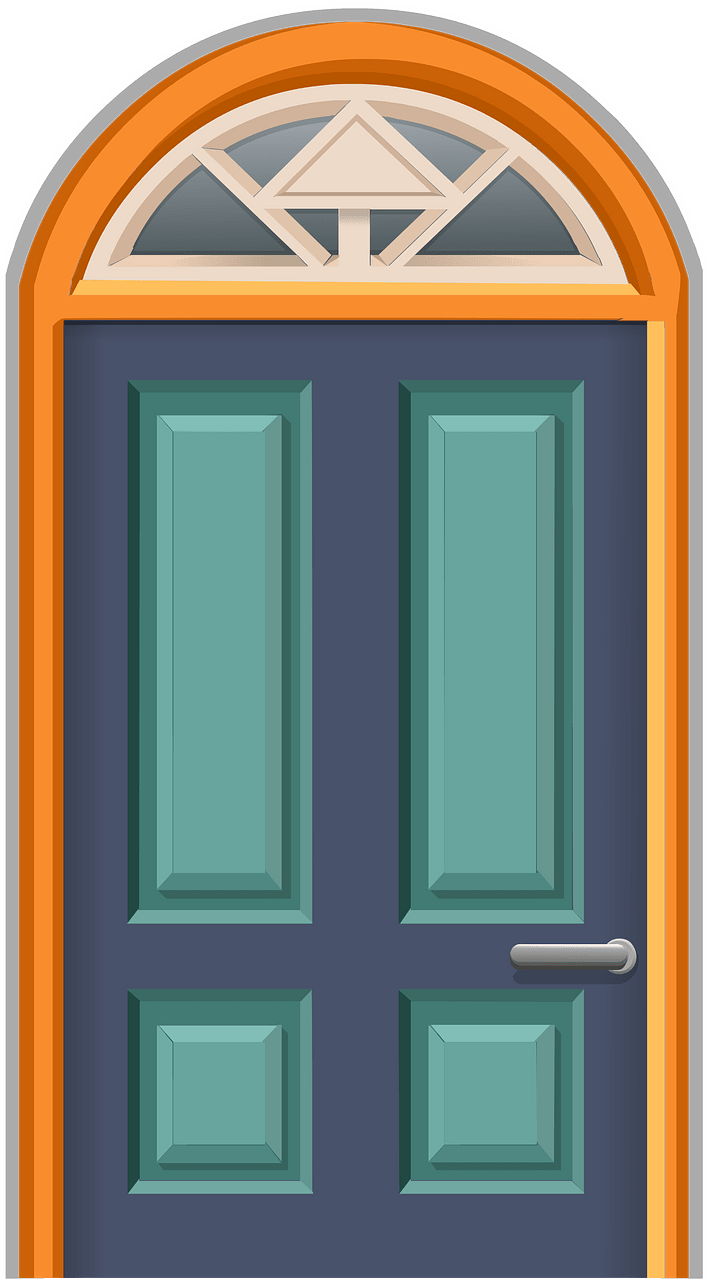Orange blue wooden door