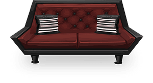 Red quilted sofa