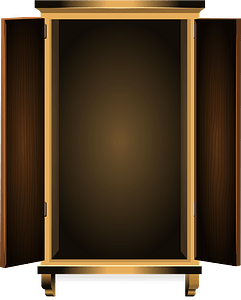 Tall brown open doors cabinet