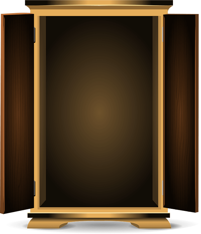 Tall brown open doors cabinet