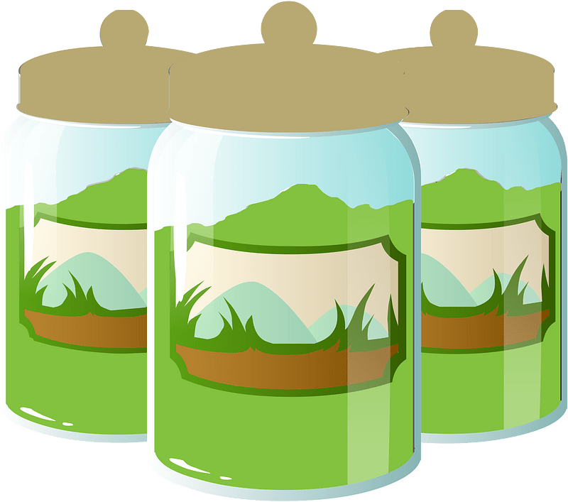 Three green grass jars
