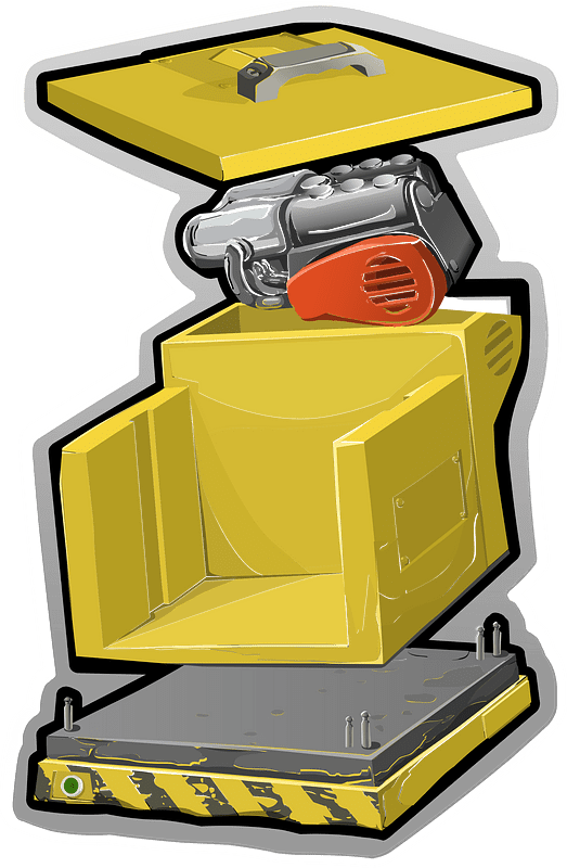 Disassembled yellow machine