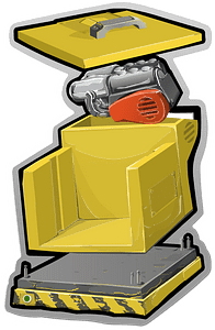 Disassembled yellow machine