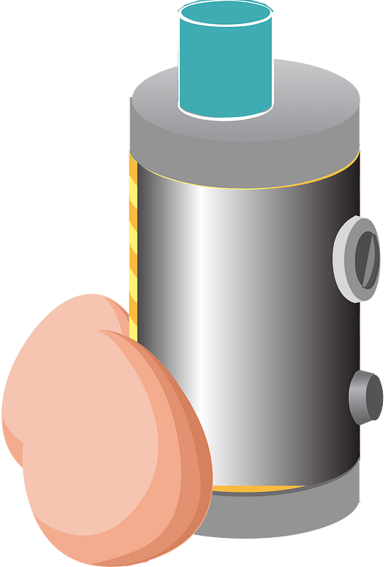Silver boiler and two pink eggs
