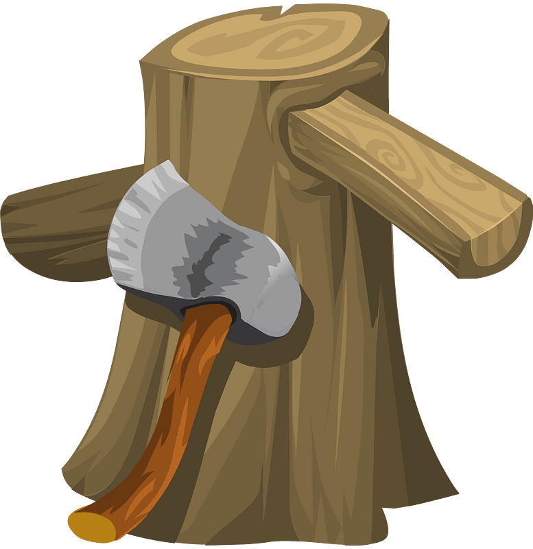 Brown stump and axe