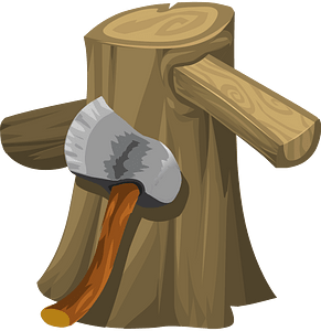Brown stump and axe