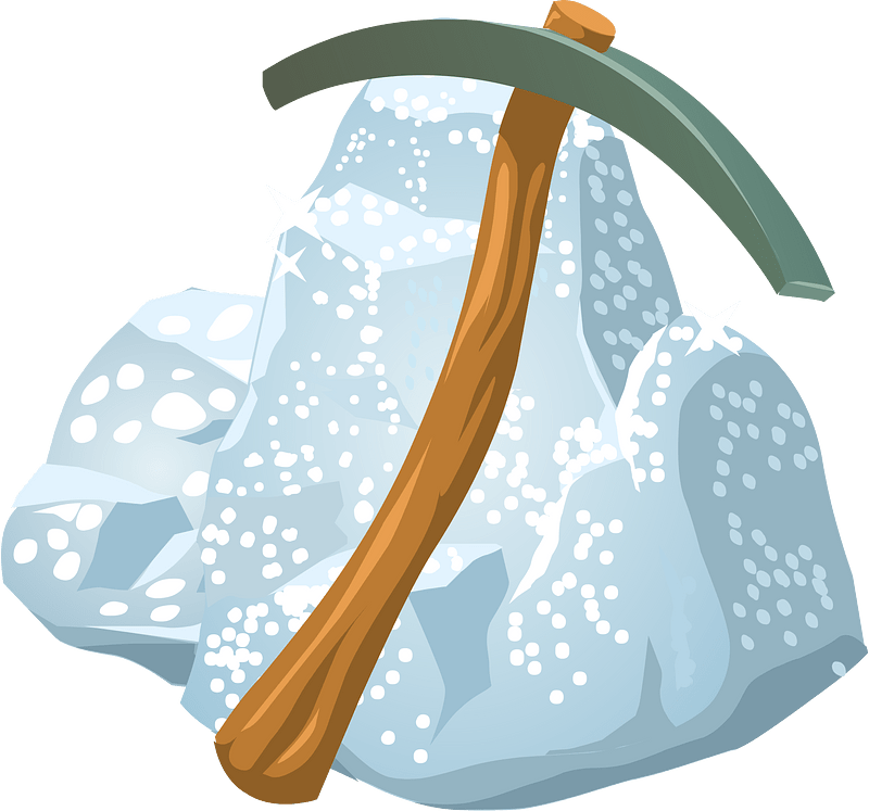Pickaxe and shiny rock
