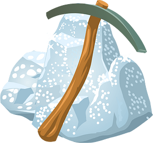 Pickaxe and shiny rock