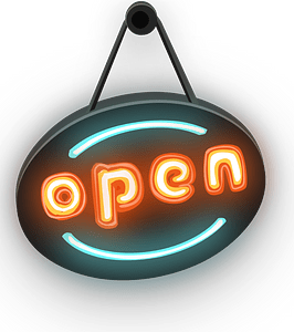 Elliptical blue yellow open decor sign