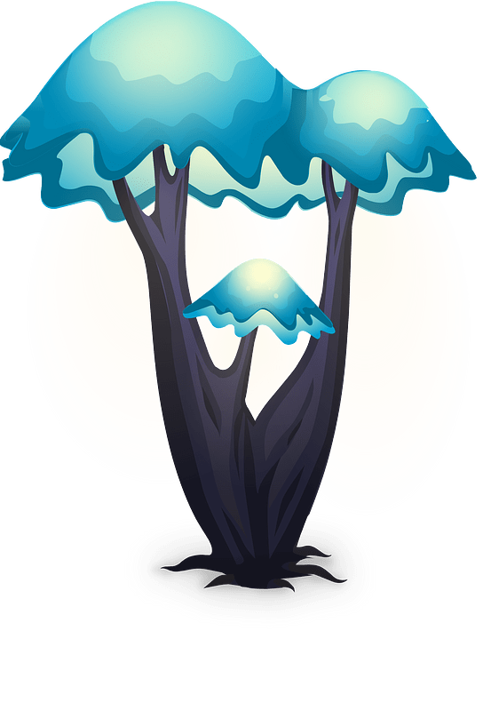 Three blue fantasy mushrooms
