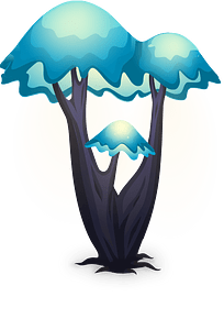 Three blue fantasy mushrooms