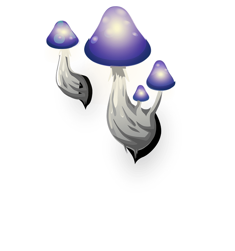 Three blue fantasy mushrooms