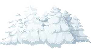 Many white snow coniferous trees