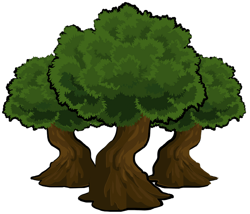 Three green trees