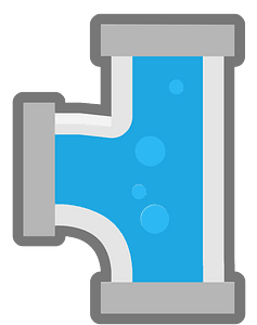 Grey pipes blue water
