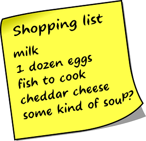 Sticky note with shopping list