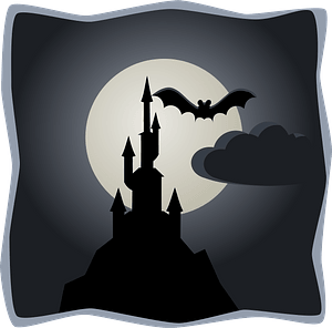 Spooky castle in full moon