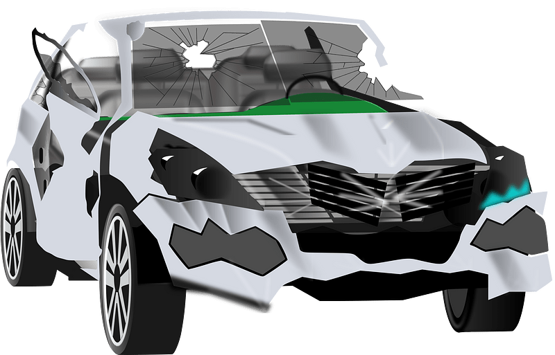 White broken car