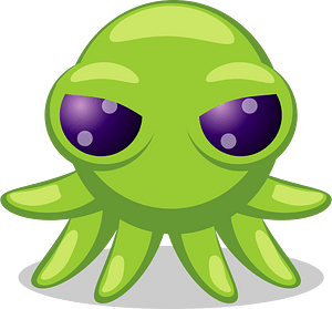 Green staring eyes octopus face