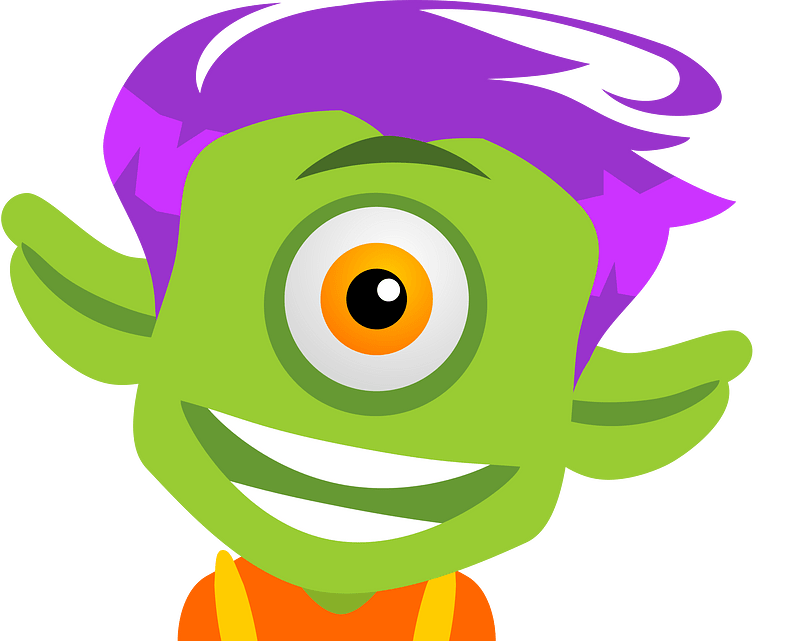 Purple hair green happy cyclops