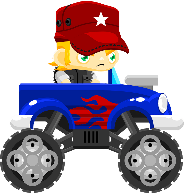 Blue car red rider