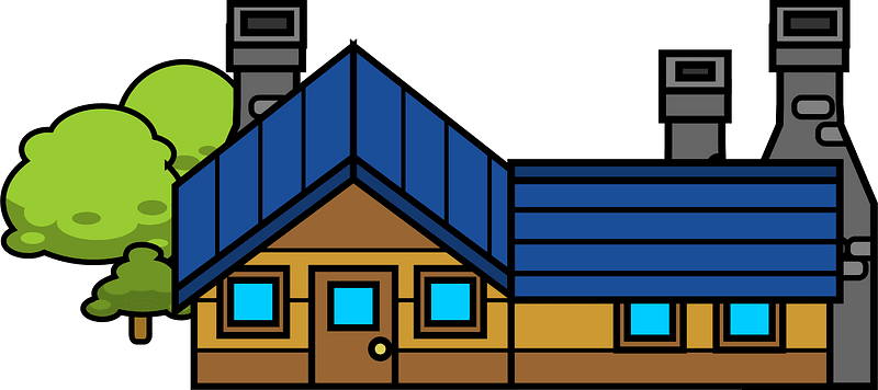 Blue roof brown house