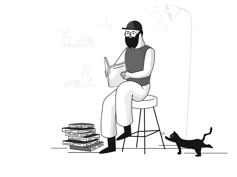 Study from books black and white