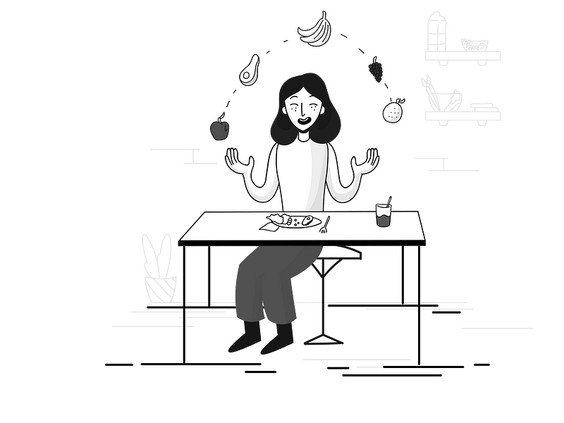 Healthy eating black and white
