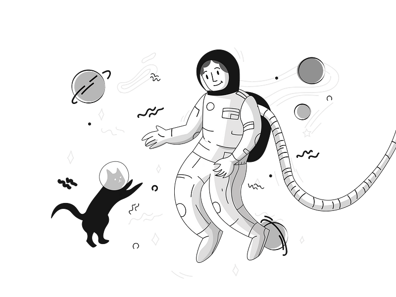 Space discovery black and white