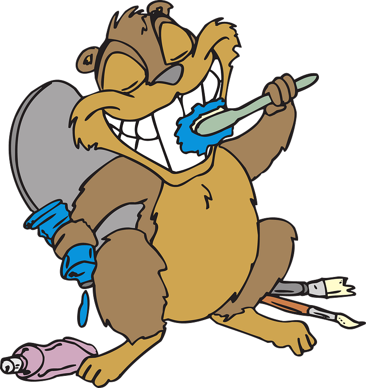 Beaver playing with paints