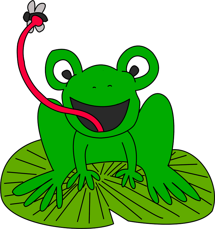 Cartoon frog catching flies