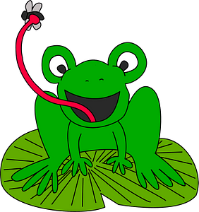 Cartoon frog catching flies
