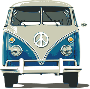 Tan and Blue Volkswagen Van