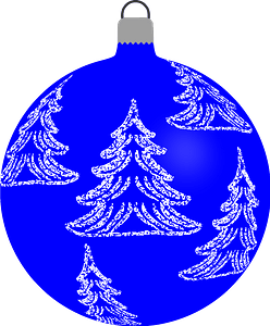 Simple Blue with Christmas Tree Pattern Christmas Ornament