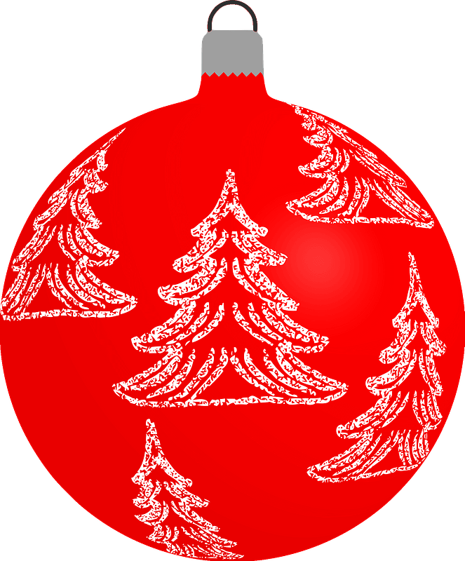 Simple Red with Christmas Tree Pattern Christmas Ornament