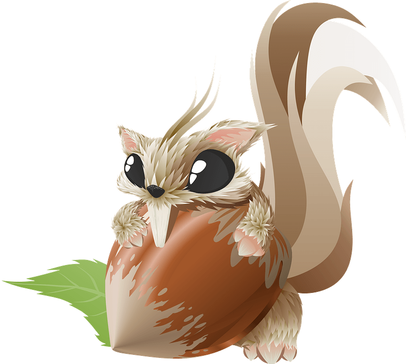 Cartoon squirrel with hazelnut