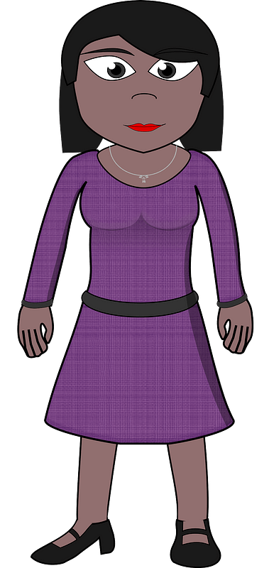 Modern Villager - Dark Skin, Black Hair, Purple Dress