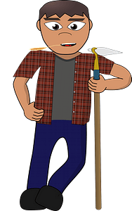 Villager Farmer- Light Skin, Brown Hair, Plaid Shirt and Jeans