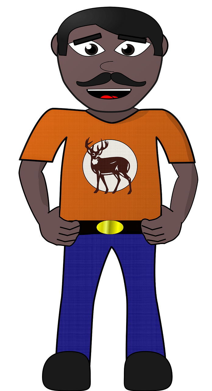 Modern Villager - Dark Skin, Black Hair, Orange Shirt and Jeans