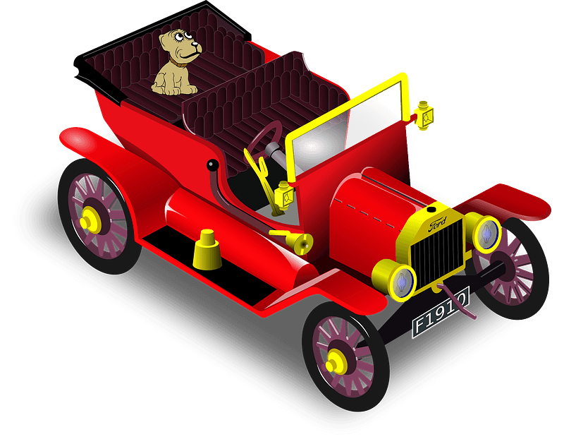 Red Ford Model T with dog