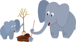 Elephants planting a tree