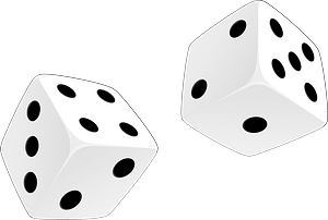 Two white dice with black spots