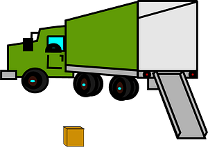 Green Moving Truck with Back Gate Open