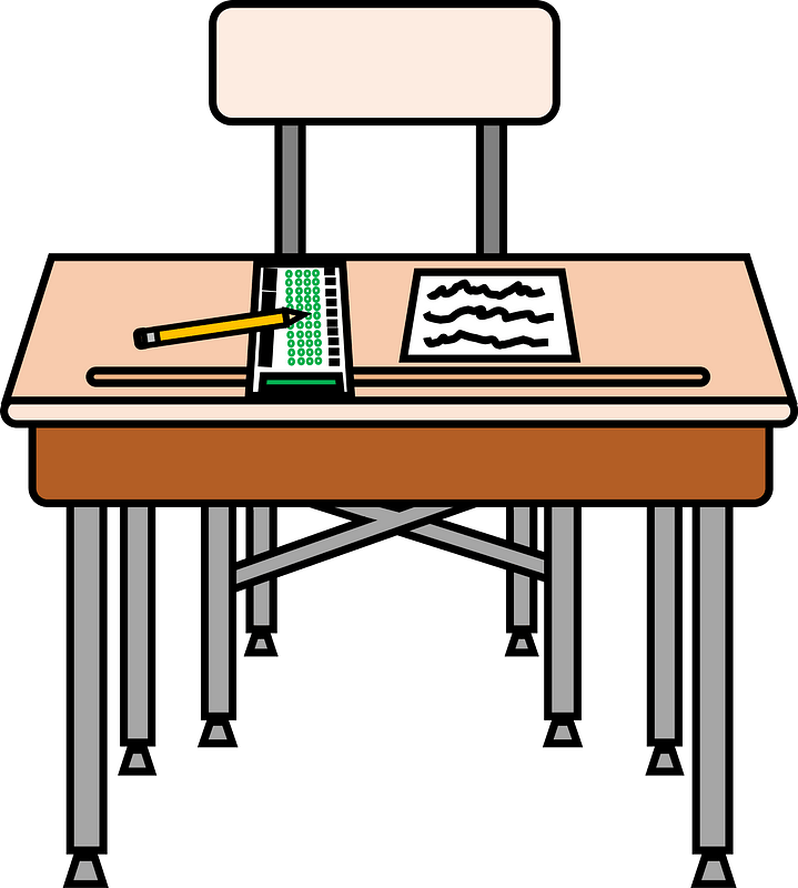 School Desk and Chair with Scantron and Test