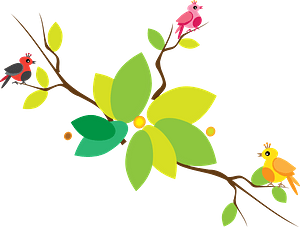 Flowering Branch with Tiny Birds