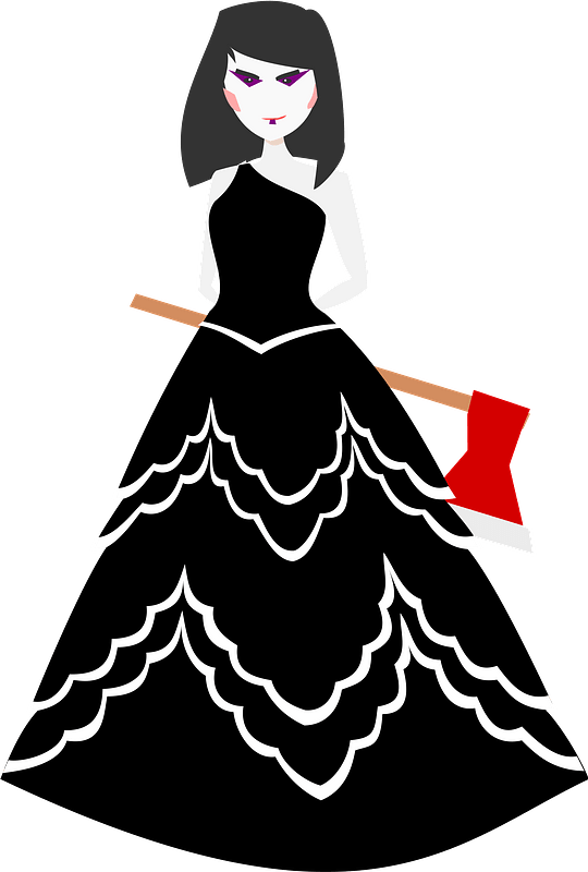 Woman in a Black Wedding Dress Holding an Axe